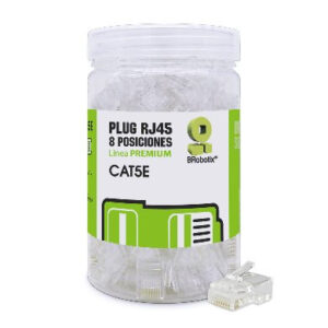 PLUGS RJ45, CAT5E, MULTIFILAR, MODULAR, UTP SÓLIDO, BOTE C/100 PZS, CONTACTOS C/CHAPA DE ORO A 30 MICRAS, TRANSPARENTE, 263786 BROBOTIX