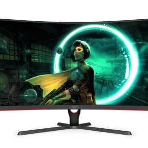 MONITOR AOC GAMER CURVO C32G3E, 31.5 PANEL VA, 165 HZ, T. DE R. 1 MS, AMD FREE SYNC, COLOR NEGRO Y ROJO, 2 HDMI, VGA, DISPLAYPORT, ASPECTO 16:9, RESOLUCION 1920 X 1080, BRILLO 250 CD,M2 , 100X100MM