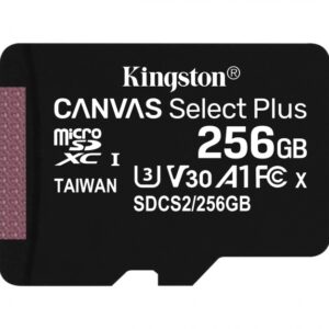 MEMORIA MICROSD KINGSTON CANVAS SELCT PLUS 256GB R.100MB/S W.85MB/S CL10 UHS-I U3 V30 A1